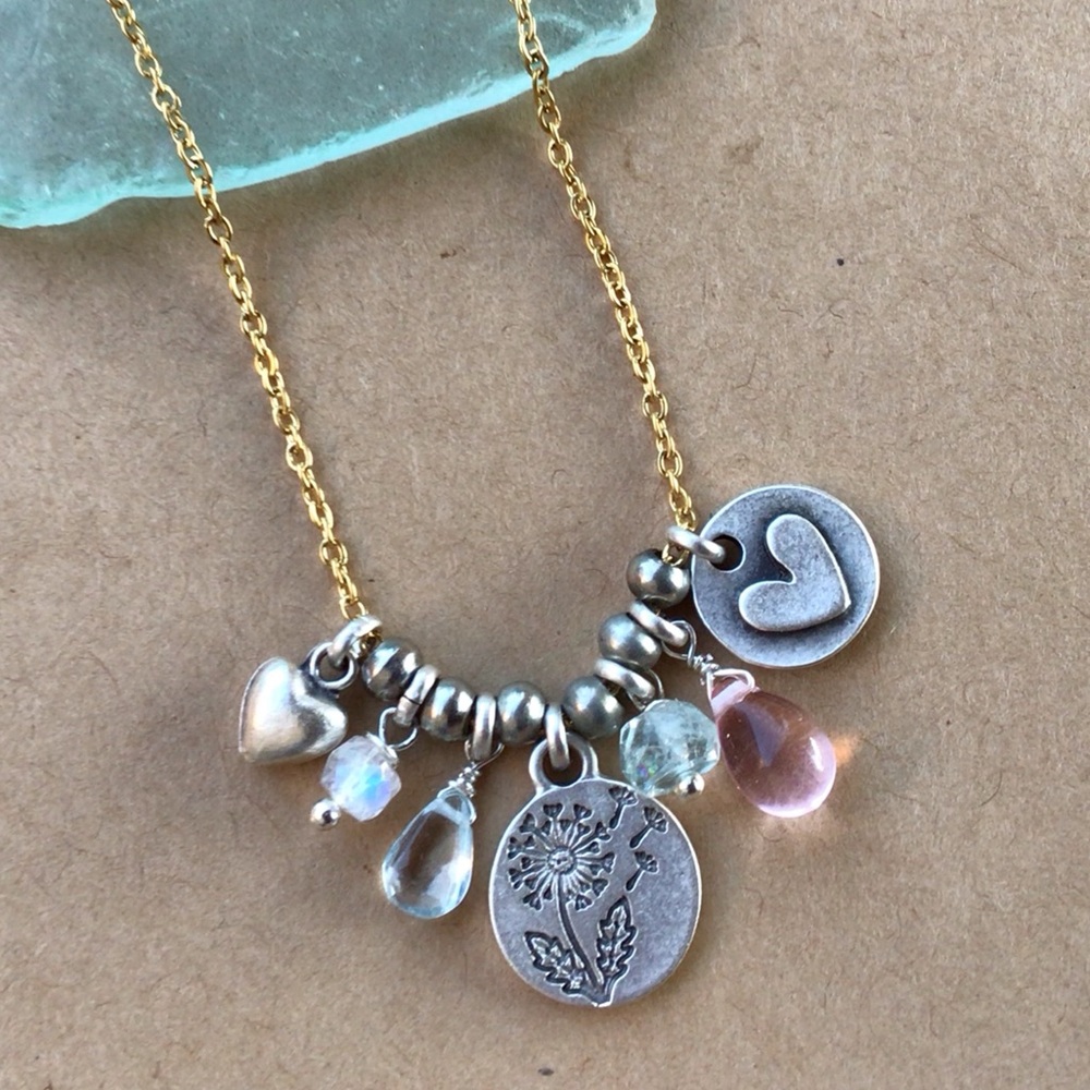 Sundance Charm dandelion heart gemstone Necklace - Picture 2 of 15